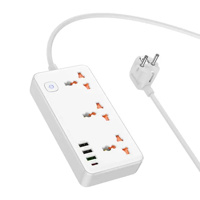 HOCO AC8A 2500W 3 Priz + 3 USB + 30W Type-C Multifonksiyonel Priz Çoğaltıcı Şarj Aleti-(5775)