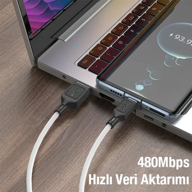 HOCO X90 USB to Type-C 3A Silikon Hızlı Şarj ve Data Kablosu-(5775)