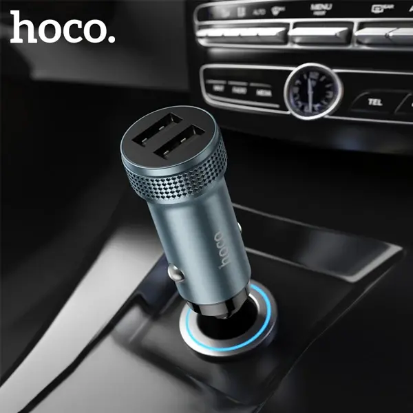 HOCO Z49 Çift USB Girişli Araç Şarj Başlık + USB To iPhone Lightning Kablo-(5775)