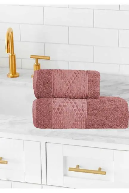2 Parça Banyo Havlu Takımı %100 Pamuklu Lina Desen Mürdüm