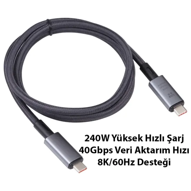 Ally USB 4.0 240W Type-C to Type-C 8K Görüntü-Data ve Ultra Hızlı Şarj Kablosu 1 Metre-(5775)