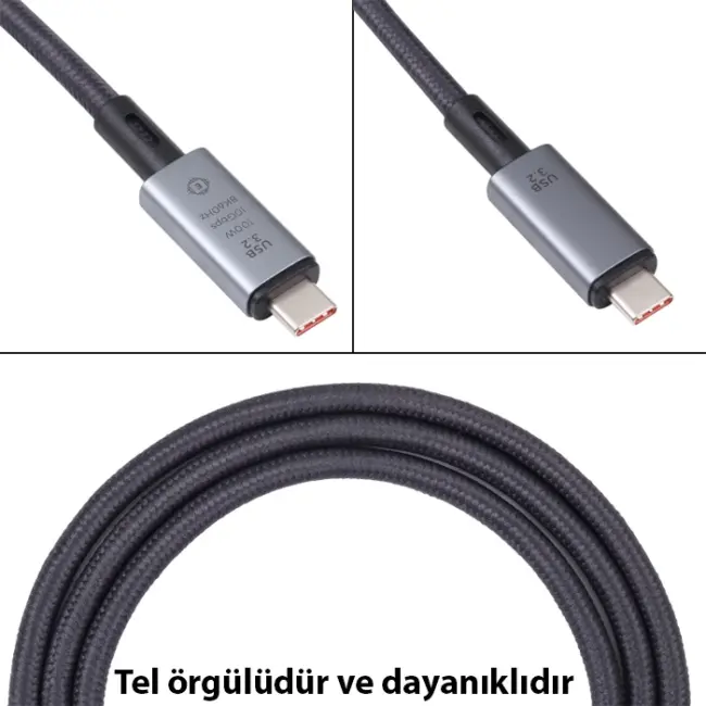 Ally USB 3.2 100W Type-C to Type-C 8K Görüntü-Data ve Ultra Hızlı Şarj Kablosu 1 Metre-(5775)