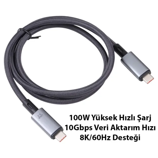 Ally USB 3.2 100W Type-C to Type-C 8K Görüntü-Data ve Ultra Hızlı Şarj Kablosu 1 Metre-(5775)