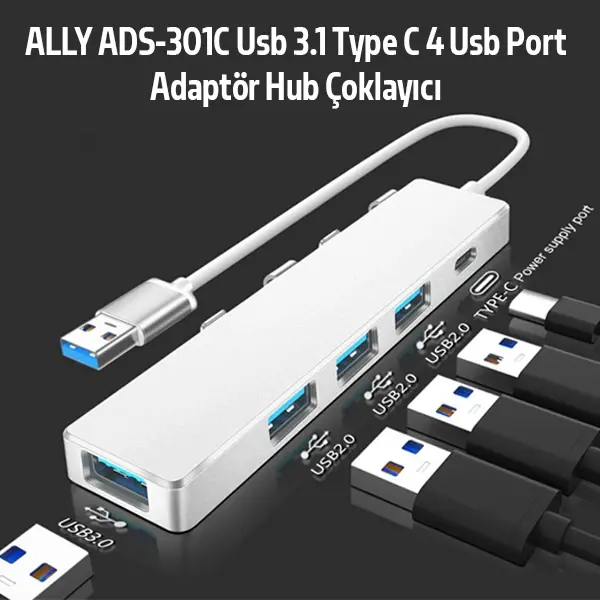 ALLY ADS-301A Usb 3.0 4 Usb Port Adaptör Hub Çoklayıcı 1 type C-(5775)