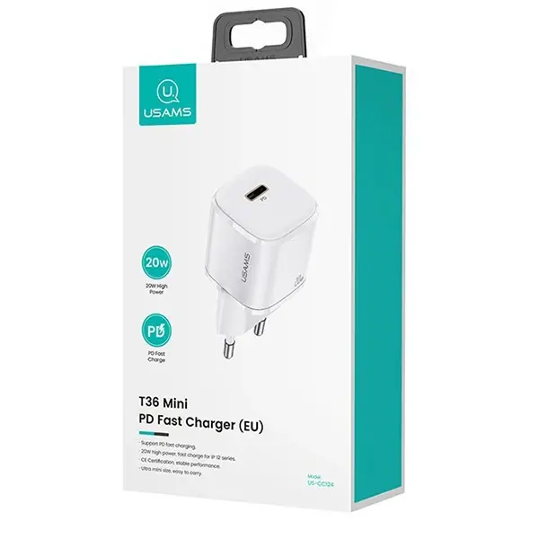 USAMS T36 20W Mini PD Hızlı Şarj Aleti 20W USB-C Güç Adaptörü-(5775)