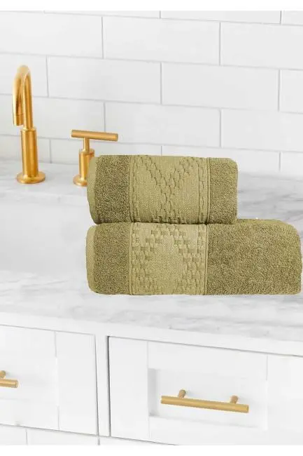 2 Parça Banyo Havlu Takımı %100 Pamuklu Lina Desen Yeşil