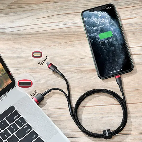 Baseus Cafule 2in1 Type C PDHızlı Şarj+iPhone Hızlı USB Şarj Kablosu-(5775)