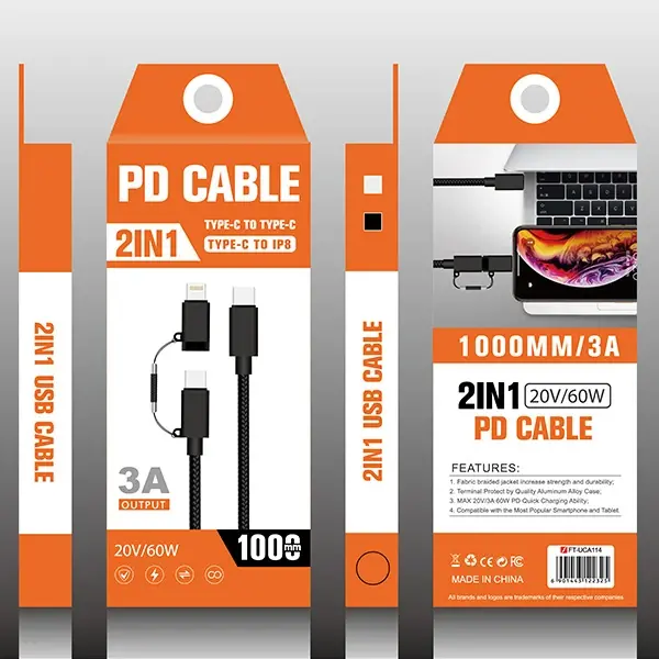 ALLY  2in1 USB Type C 60W Hızlı Şarj PD Kablosu+iPhone Başlık USB Kablo-(5775)