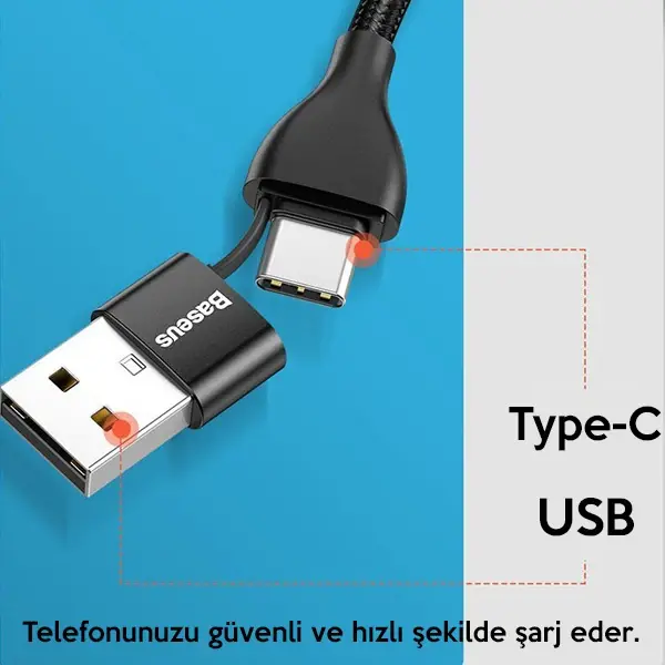 Baseus 2in1 Dual Output Cable/USB-A+Type-C İPhone 18W Hızlı Şarj Usb Kablo 1m-(5775)
