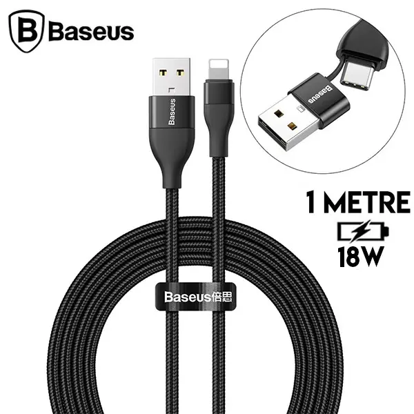 Baseus 2in1 Dual Output Cable/USB-A+Type-C İPhone 18W Hızlı Şarj Usb Kablo 1m-(5775)