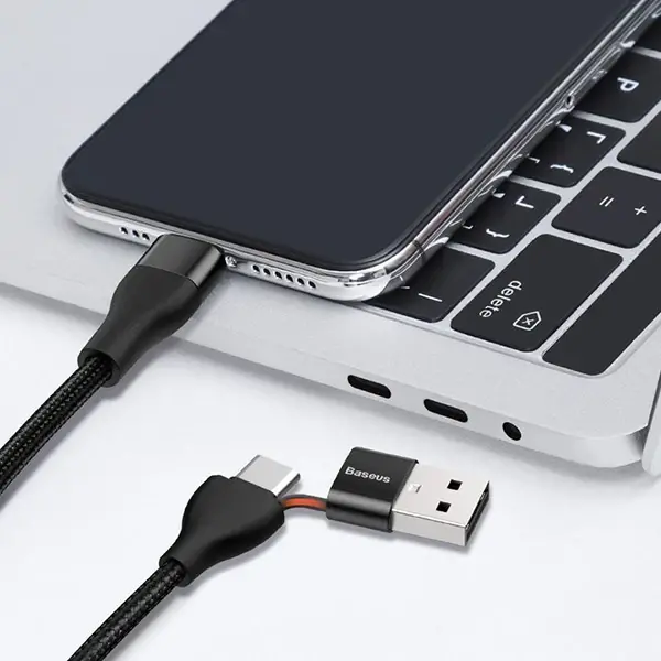 Baseus 2in1 Dual Output Cable/USB-A+Type-C İPhone 18W Hızlı Şarj Usb Kablo 1m-(5775)