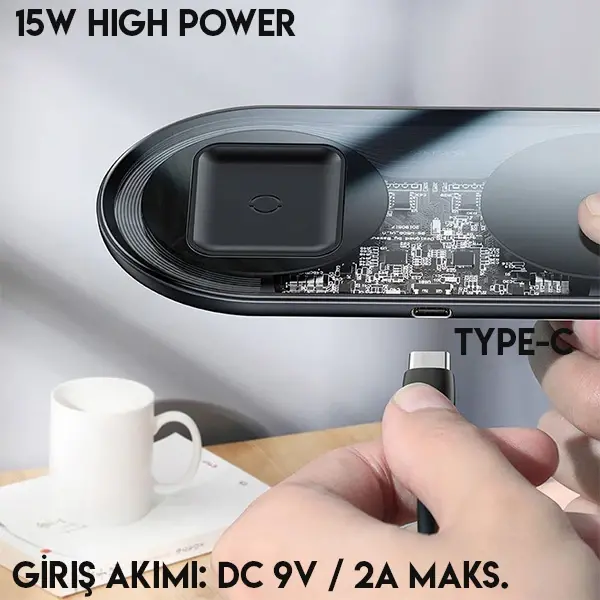 Baseus Simple 2in1 Kablosuz Wireless Şarj 18W iPhones+iPods-(5775)