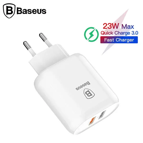 Baseus Bojure Series Dual-USB QC 3.0 18W Hızlı Şarj Aleti Başlık-(5775)