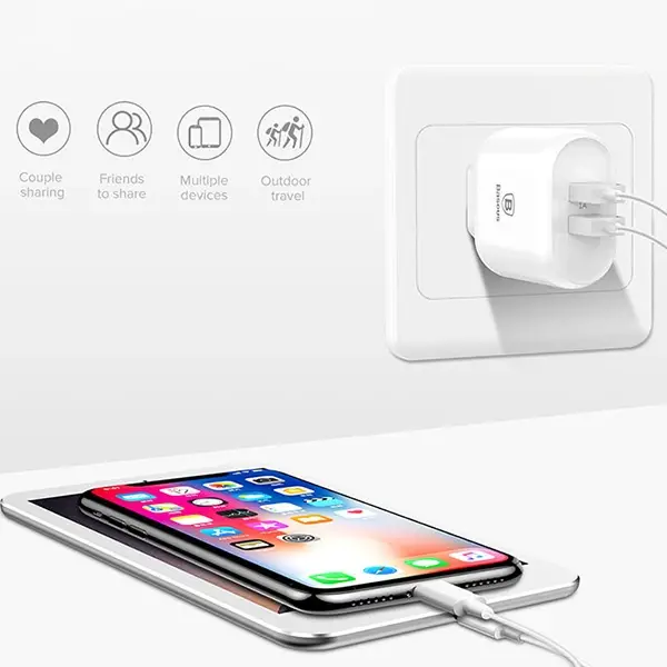 Baseus Bojure Series Dual-USB QC 3.0 18W Hızlı Şarj Aleti Başlık-(5775)