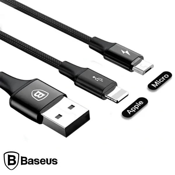 Baseus Rapid Series 2in1 İphone+ Micro Usb 3.0A Usb Kablo Şarj 120cm-(5775)