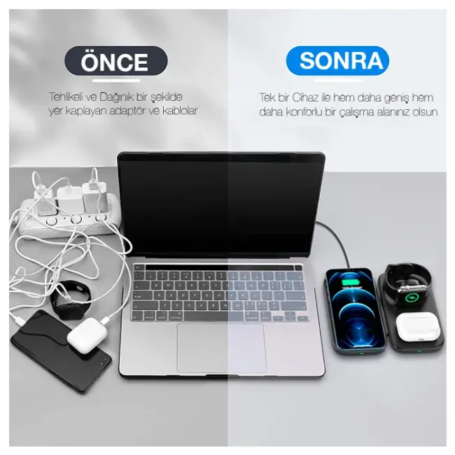 ALLY W66 15W 3 in1 Android + iPhone Taşınabilir Mini Kablosuz Hızlı Şarj Standı-(5775)