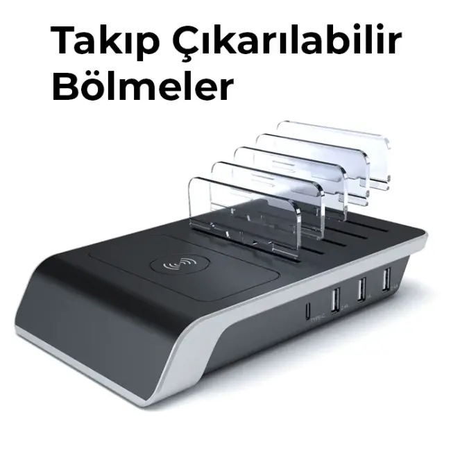 ALLY Multiport 10W Wireless Kablosuz Şarj Cihazı Organizer Stand-(5775)