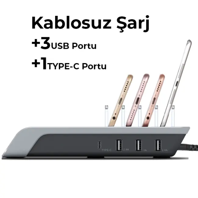 ALLY Multiport 10W Wireless Kablosuz Şarj Cihazı Organizer Stand-(5775)