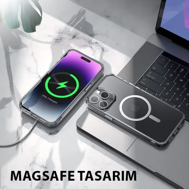 Hoco iPhone 15 Pro Max Anti-Fall Darbe Önleyici Airbag Manyetik Magsafe Silikon Kılıf-(5775)