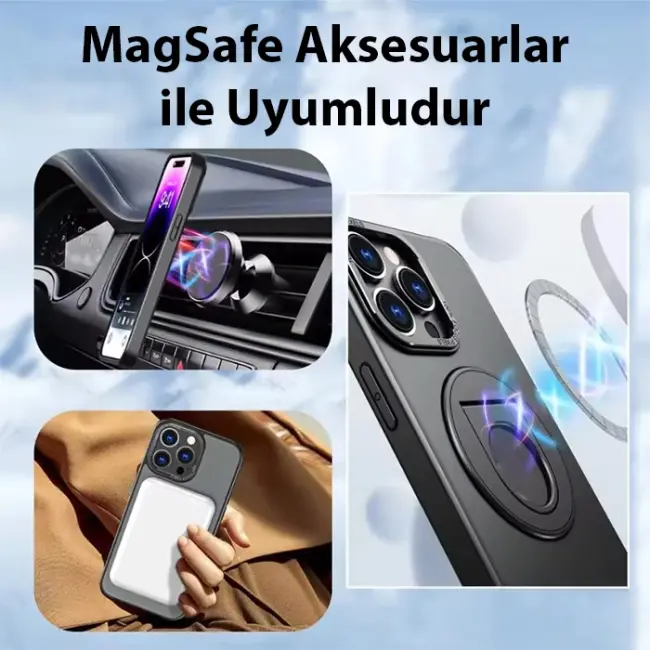 ALLY iPhone 14 Pro Max İçin Magsafe Uyumlu Yüzük Standlı Manyetik Silikon Kılıf-(5775)