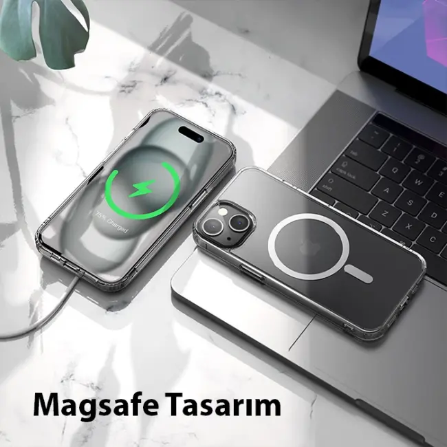 Hoco iPhone 15 Anti-Fall Darbe Önleyici Airbag Manyetik Magsafe Silikon Kılıf-(5775)