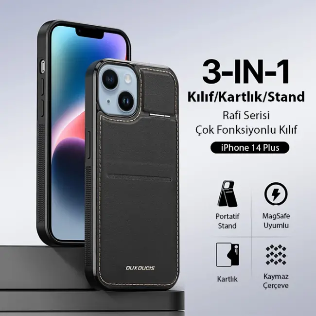 Dux Ducis iPhone 14 Plus Rafi Series MagSafe Premium Deri Kılıf-(5775)