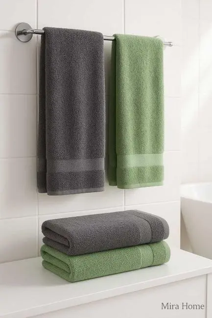 4 Parça Banyo Havlu Takımı %100 Pamuklu Dry Antrasit Yeşil