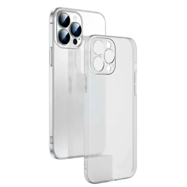 Ally iPhone 13 Pro 6.1inch Frosted Glass Şeffaf Kamera Korumalı Kılıf-(5775)