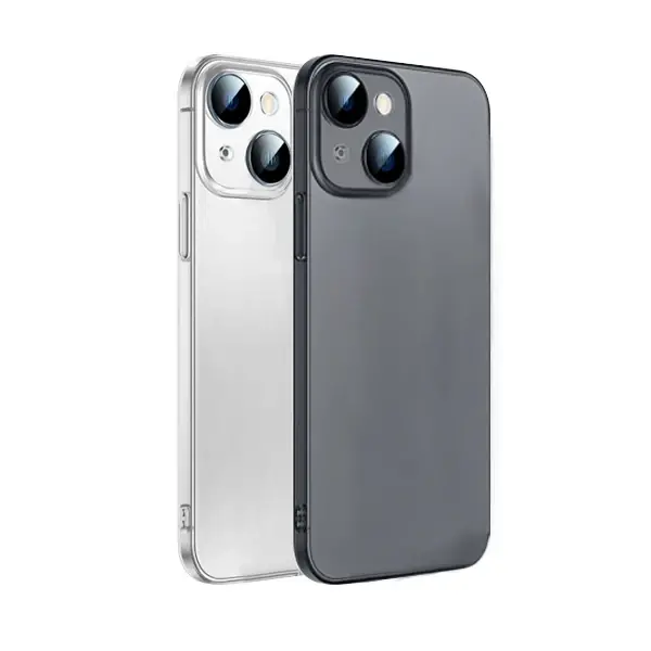 Ally iPhone 14 Plus 6.7inch Frosted Glass Şeffaf Kamera Korumalı Kılıf-(5775)