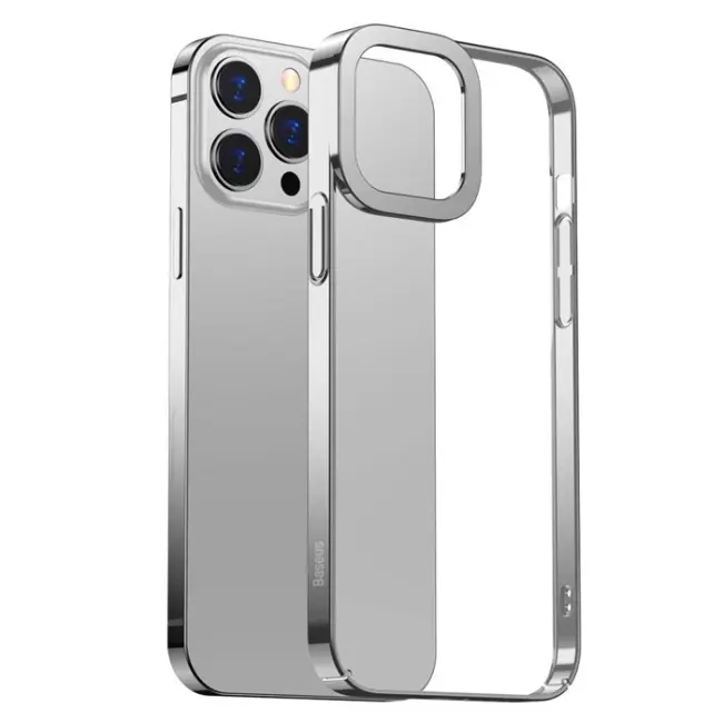 Baseus Glitter iPhone 13 Pro Max 6.7inç Kılıf Renkli Kenar Şeffaf Silikon-(5775)