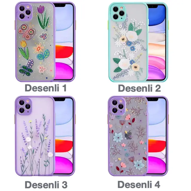 iPhone 11 Pro 5.8inç Kamera Korumalı Çiçek Desenli Silikon Kılıf-(5775)