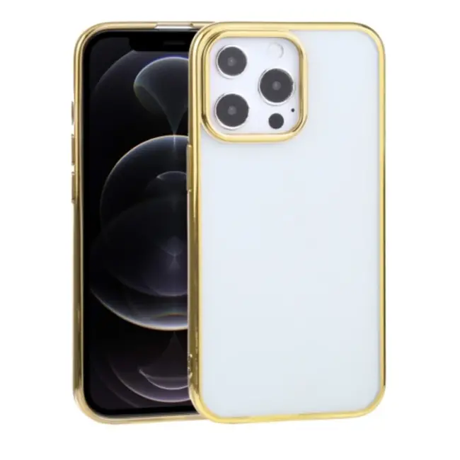 iPhone 13 Pro Max 6.7inç  Lazer Kaplama Renkli Kenar Şeffaf Kılıf-(5775)