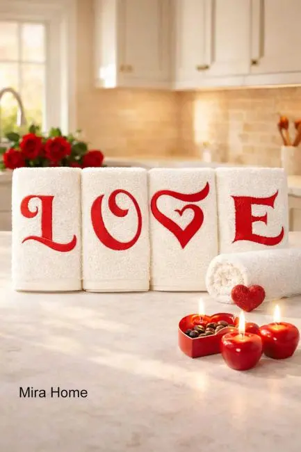 Love Nakışlı 4lü Mutfak Havlusu Seti  30x50 cm