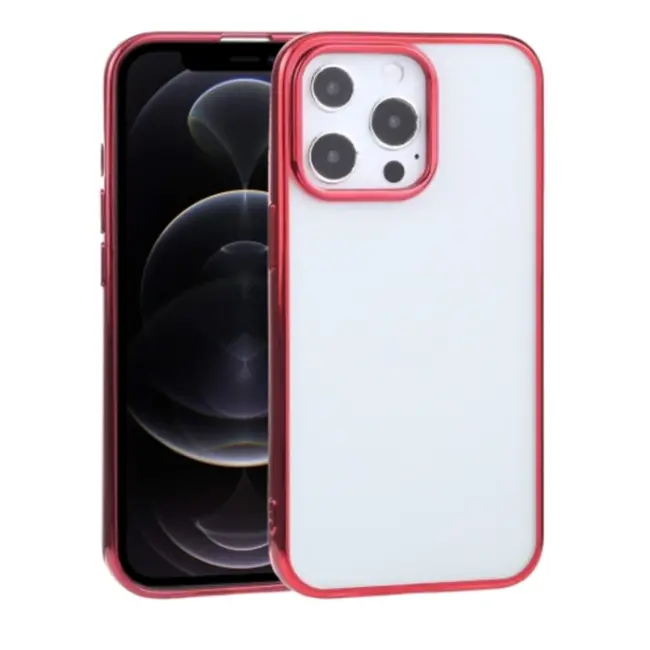 iPhone 13 Pro 6.1inç Lazer Kaplama Renkli Kenar Şeffaf Kılıf-(5775)