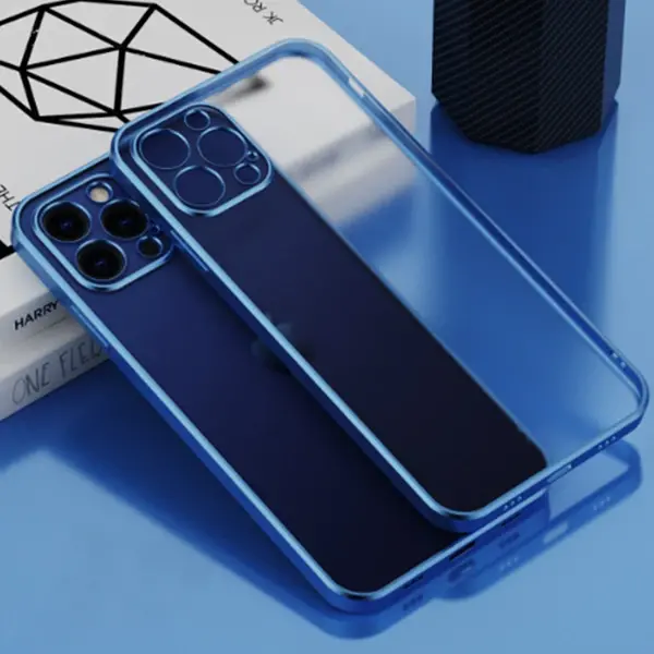 iPhone 12 Pro Max 6.7inç Renkli Kenar Şeffaf Kılıf Kamera Korumalı Kılıf-(5775)