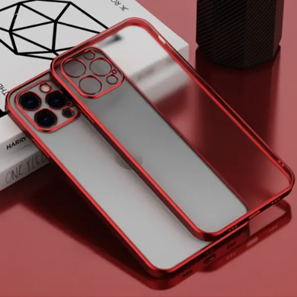 iPhone 12 Pro 6.1inç Renkli Kenar Şeffaf Kılıf Kamera Korumalı Kılıf-(5775)