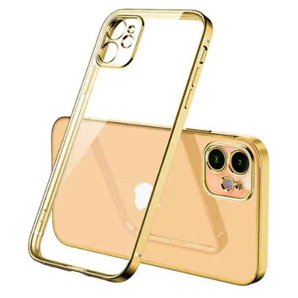 iPhone 12 6.1inç Renkli Kenar Şeffaf Kılıf Kamera Korumalı Kılıf-(5775)