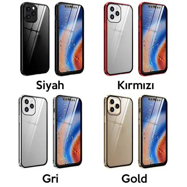 İPhone 12 Pro Mıknatıslı 360 Derece Ön ve Arka Cam Full Korumalı Manyetik Kılıf-(5775)