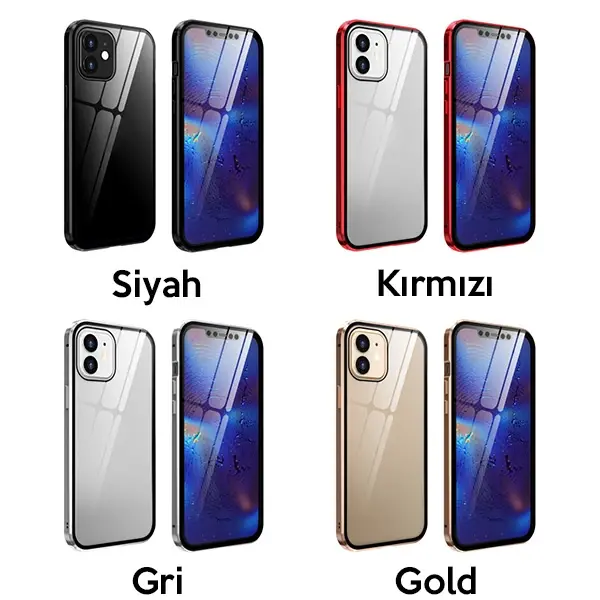 İPhone 12 Mini Mıknatıslı 360 Derece Ön ve Arka Cam Full Korumalı Manyetik Kılıf-(5775)