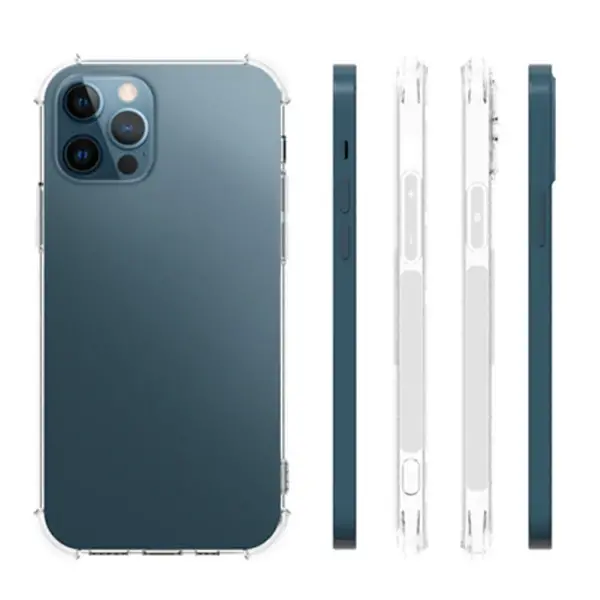 İPhone 12 Pro Max 6.7 Anti-Drop Silikon Kılıf Kamera Korumalı Şeffaf Silikon Kılıf-(5775)