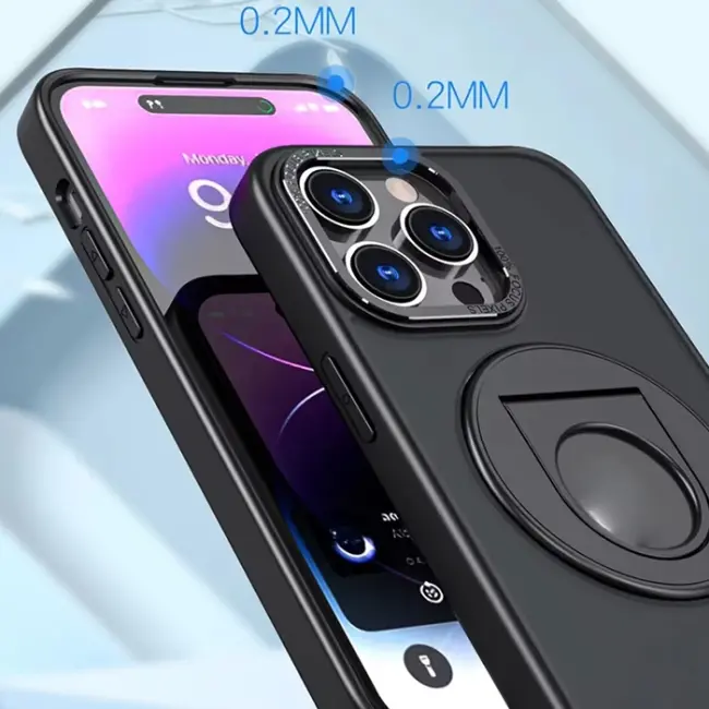 ALLY iPhone 15 Pro Max İçin Magsafe Uyumlu Yüzük Standlı Manyetik Silikon Kılıf-(5775)