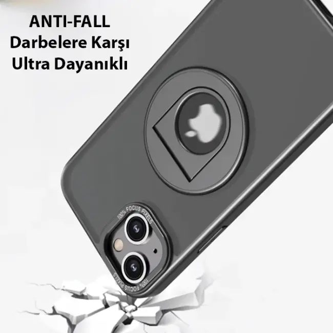 ALLY iPhone 15 İçin Magsafe Uyumlu Yüzük Standlı Manyetik Silikon Kılıf-(5775)