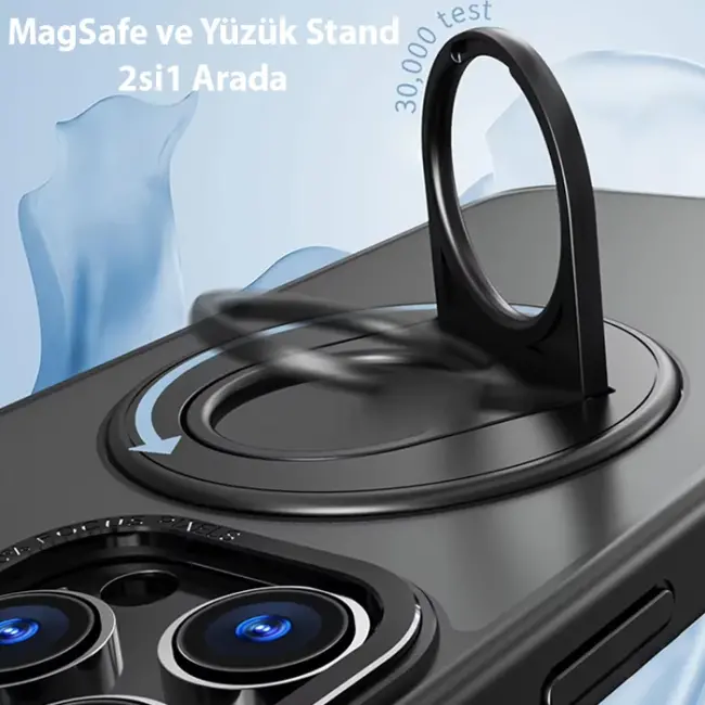 ALLY iPhone 15 Pro İçin Magsafe Uyumlu Yüzük Standlı Manyetik Silikon Kılıf-(5775)