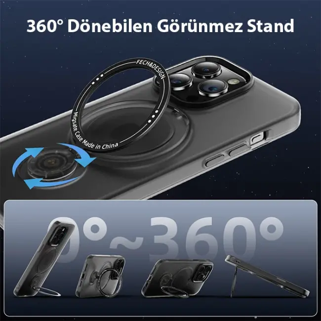 ALLY iPhone 14 Pro İçin Magsafe Uyumlu Standlı Manyetik Silikon Kılıf-(5775)