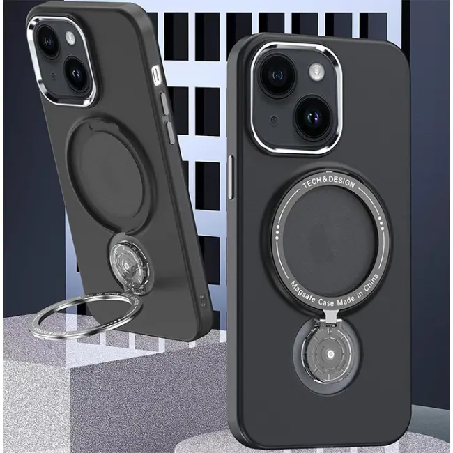 ALLY iPhone 14 İçin Magsafe Uyumlu Standlı Manyetik Silikon Kılıf-(5775)