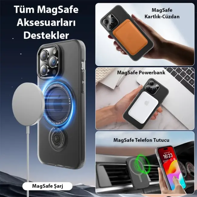 ALLY iPhone 14 İçin Magsafe Uyumlu Standlı Manyetik Silikon Kılıf-(5775)