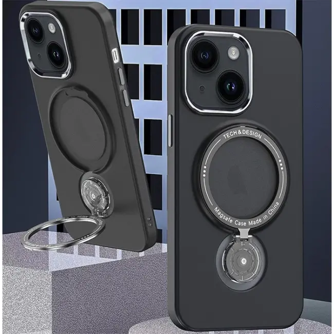 ALLY iPhone 15 İçin Magsafe Uyumlu Standlı Manyetik Silikon Kılıf-(5775)