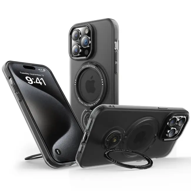 ALLY iPhone 15 Pro İçin Magsafe Uyumlu Standlı Manyetik Silikon Kılıf-(5775)