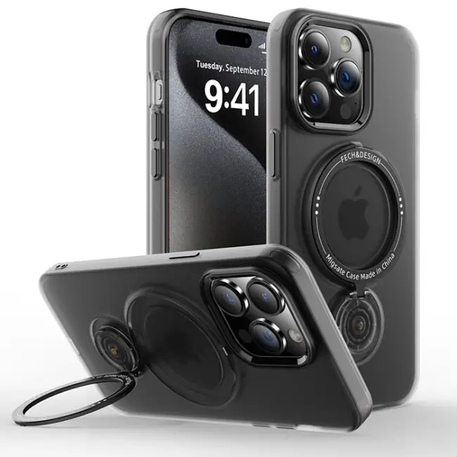 ALLY iPhone 14 Pro Max İçin Magsafe Uyumlu Standlı Manyetik Silikon Kılıf-(5775)