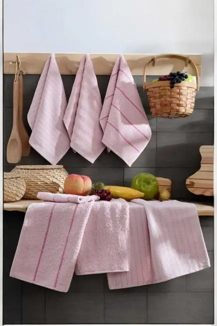 6 lı Luna Naturel Mutfak Havlu Seti %100 Pamuklu 30X50 Cm Pudra